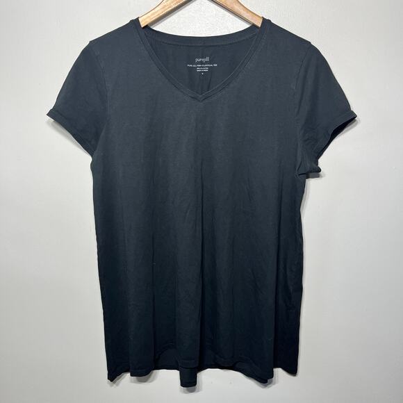 Pure Jill T Shirt Black Pima Cotton Elliptical Tee Short Sleeve Comfy Casual M - Picture 1 of 5